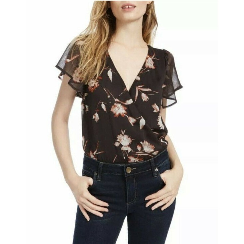 Ash & Violet Women's Blouse Black Size Small S Body Suits Surplice